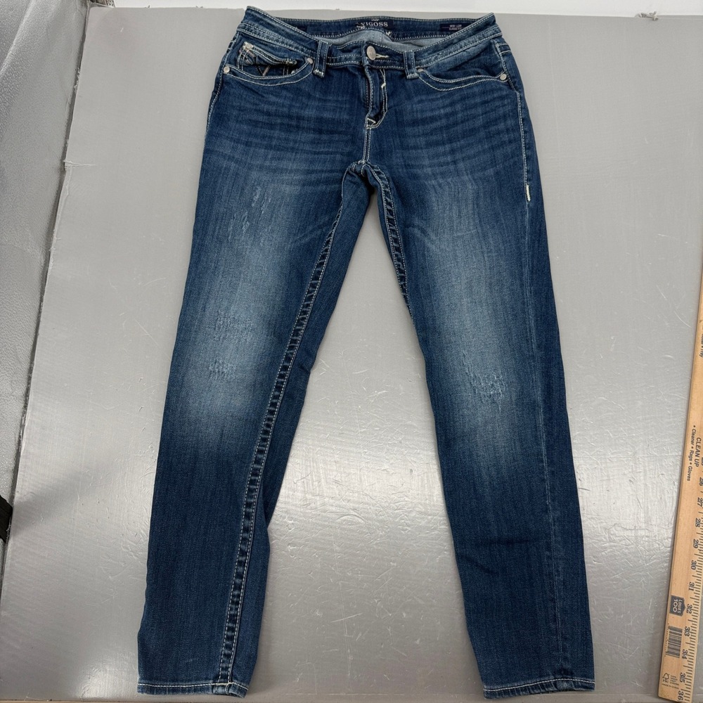 Vigoss‎ Chelsea Skinny Jeans Womens 31x29 Dark Wash Classic Fit Embroidered Blue